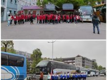 学生有序排队上车
